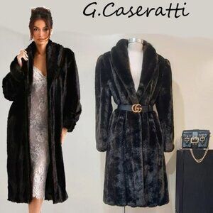 💥VINTAGE GLAM💥VTG 70s/80s LUXURY FAUX MINK FUR LONGLINE COAT in DARK BROWN